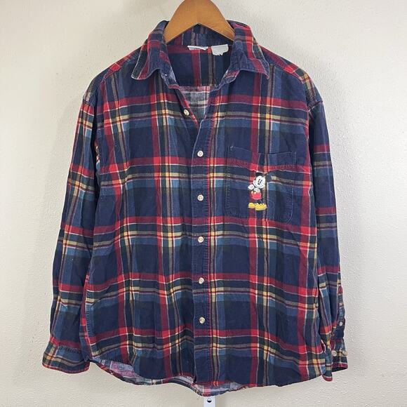 Vintage Disney Mickey Mouse Plaid Corduroy Button Down - Picture 1 of 4